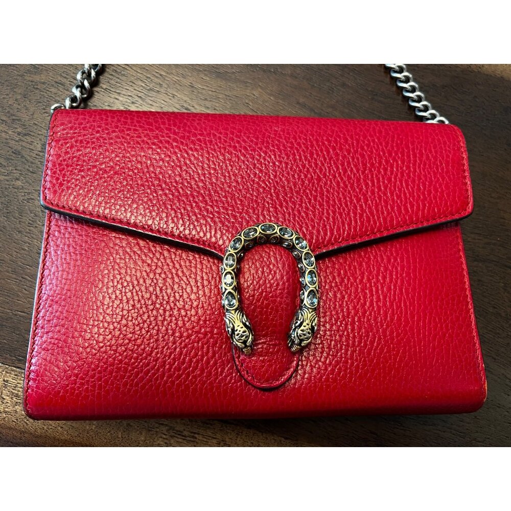 Gucci Dionysus Red Leather Crossbody Wallet With Chain Strap & Snake Buckle Deta - Picture 2 of 14